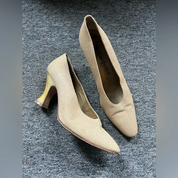 Vintage 1980s Yves Saint Laurent Rattan Heels, size 7 - Picture 4 of 12